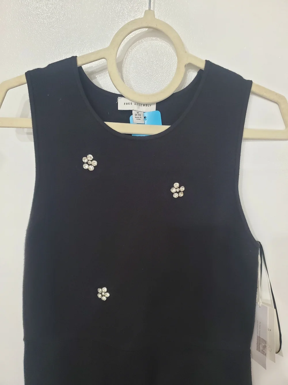 Black Midi Dress with Rhinestone Floral Accents Size Medium